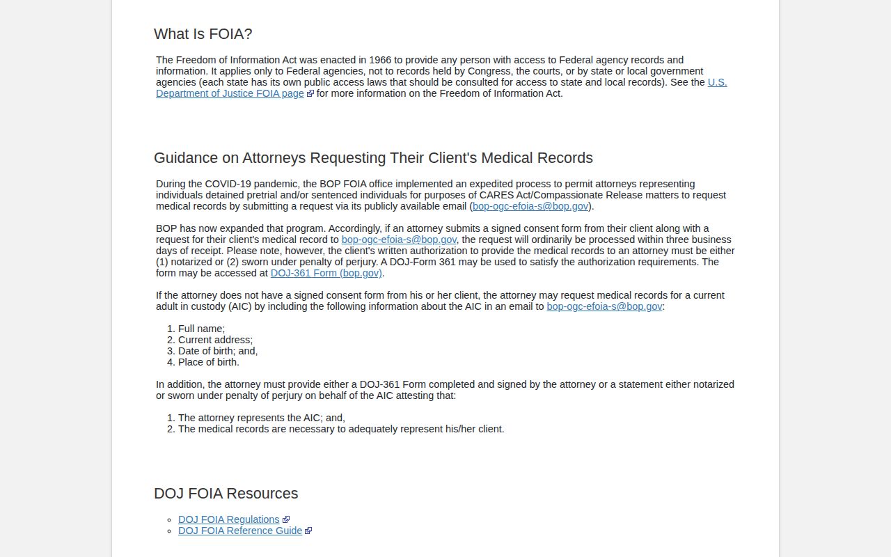 BOP guidance for requesting an FCI Gilmer federal release record