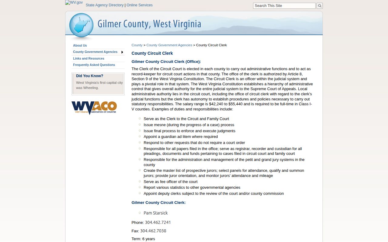 Gilmer County Circuit Clerk page for sentencing and release-order copies